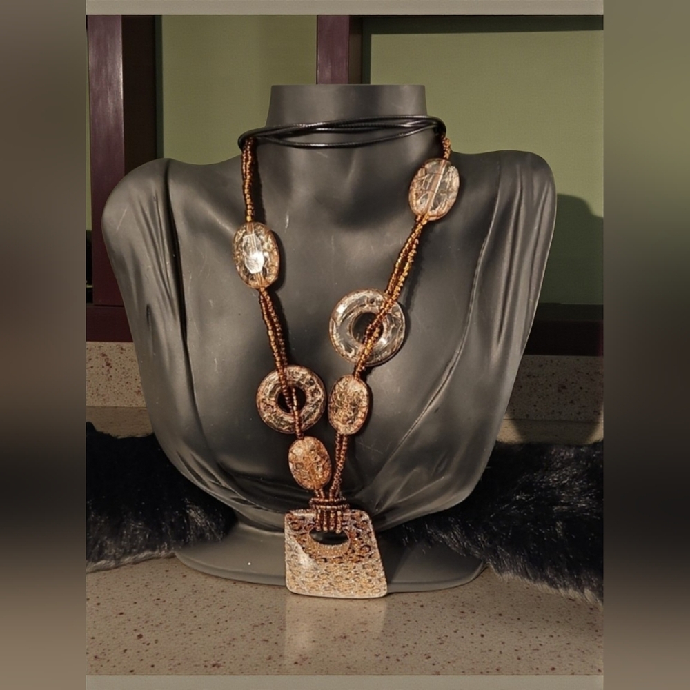CATO Brown and Gold Asymmetrical Statement Necklace